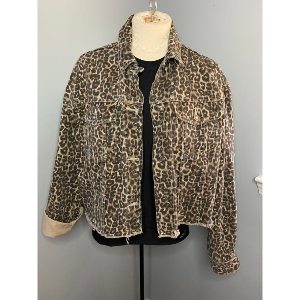 Free People Cheetah Jean Jacket SIZE S